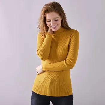 Dámský svetr Žebrovaný pulovr se stojáčkem kari 58