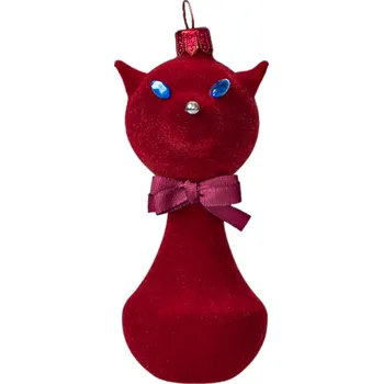 Vánoční ozdoba Koulier Kočka s kožíškem bordó, 1 ks