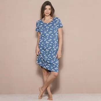 Dámská noční košile Krátká noční košile s krátkými rukávy a potiskem srdíček smaragdová/bílá 46/48