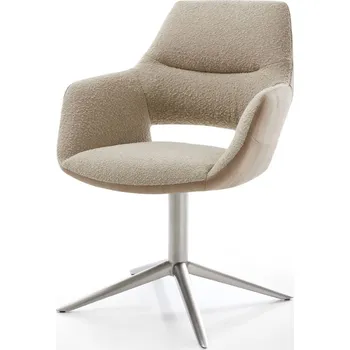 Jídelní židle DELIFE Jídelní židle Yago-Flex s područkami kombinace materiálů tmavě béžová kovová křížová podnož nerezová ocel 360° otočná houpací funkce taštičkové pružiny