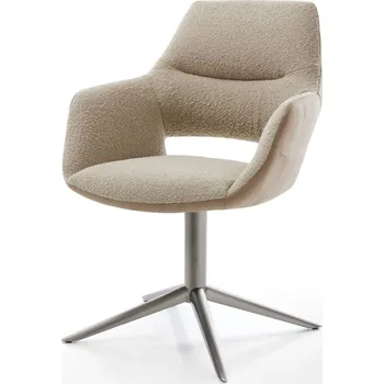 Jídelní židle DELIFE Jídelní židle Yago-Flex s područkami kombinace materiálů tmavě béžová podnož ve tvaru kříže grafitová 360° otočná houpací funkce taštičkové pružiny