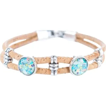 Kabelka Korkový náramek se dvěma ozdobami - S modrými dlaždicemi