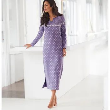 Dámská noční košile Blancheporte Dlouhá noční košile s dlouhými rukávy a potiskem lila/šedá 34/36