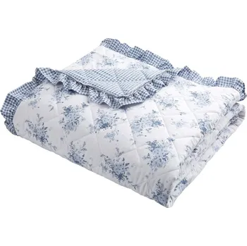 Přehoz na lůžko Bílo-modrý prošívaný přehoz 220x230 cm Lucie Floral Frill – Catherine Lansfield ID_1747660