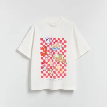 Dámské oblečení Reserved - Oversize tričko s potiskem - bílá - 382IK-00X - 382IK-00X-M