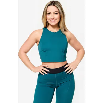 DOMYOS Dámské fitness tílko crop top XS MODRÁ|ZELENÁ