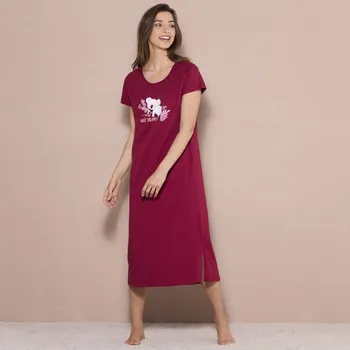 Dámské noční prádlo Dlouhá noční košile s krátkými rukávy a potiskem medvídka koaly třešňová 52