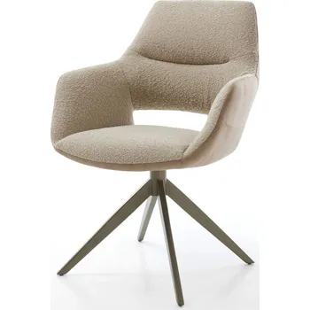 Jídelní židle DELIFE Jídelní židle Yago-Flex s područkami kombinace materiálů tmavě béžová široká křížová podnož titanová barva otočná 360° houpací funkce taštičkové pružiny