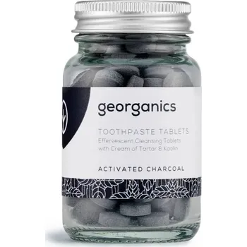 zubní pasta Georganics | Minerální zubní tablety s aktivním uhlím Obsah: 120 ks bez fluoridu, minerální CaCO₃, erythritol s aktivním uhlím
