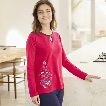 Dámské pyžamo Pyžamové tričko s dlouhými rukávy červená 38/40