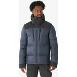 FORCLAZ Pánská turistická péřová bunda s kapucí MT 900 M ČERNÁ|ŠEDÁ