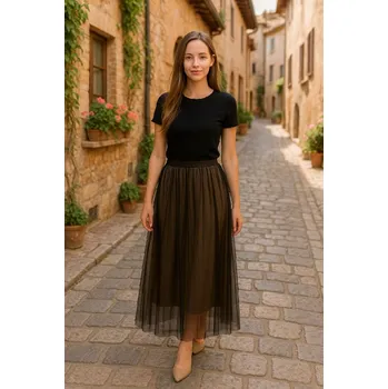 Dámská sukně Sukně tylová proužky - hnědá