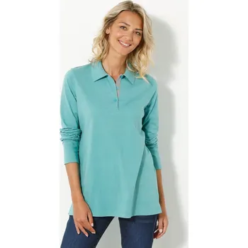 Dámské tričko Dvoubarevné žerzejové polo tričko s dlouhými rukávy šedozelená/šedá 38/40