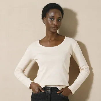 Jednobarevné tričko s dlouhými rukávy, bio bavlna béžová 52