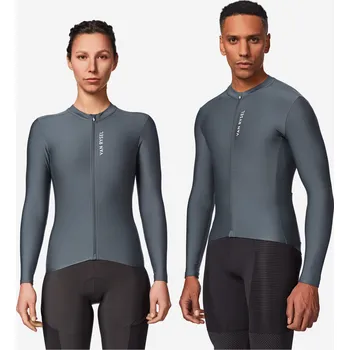 Pánské tričko VAN RYSEL Dres na silniční cyklistiku s dlouhým rukávem Racer 2 L ŠEDÁ