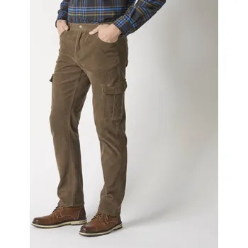 Dámské kalhoty Manšestrové cargo kalhoty s pružným pasem na bocích hnědošedá 46