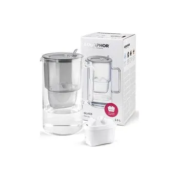 SKLENĚNÝ DŽBÁN 2,5 L S EKOLOGICKÝM POČÍTADLEM NÁPLNÍ + HOŘČÍKOVÁ KARTUŠE MAXFOR+ MG ŠEDÁ - AQU