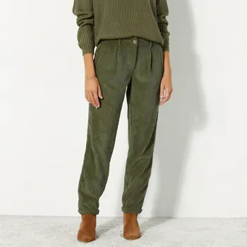 Dámské kalhoty 7/8 manšestrové kalhoty khaki 52