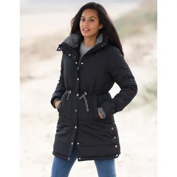 Dlouhá nepromokavá prošívaná bunda s kapucí černá 44