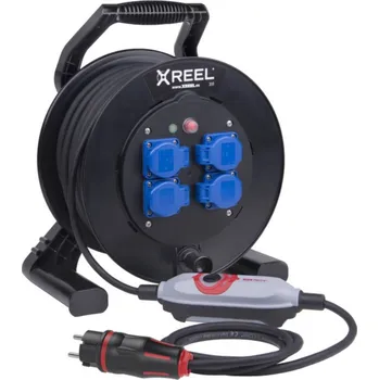 Napájecí kabel PCE 9350001 kabelový buben s proudovým chráničem plast PRCD-S+ černá, modrá, šedá, červená IP54