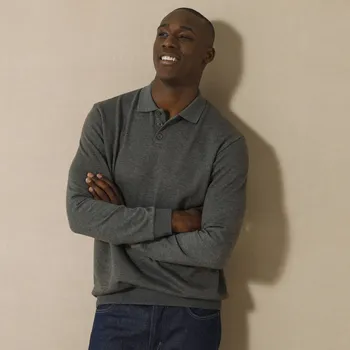 Pánská mikina Blancheporte Moltonová mikina s polo límečkem antracitový melír 137/146 (4XL)