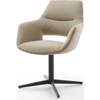 Jídelní židle DELIFE Jídelní židle Yago-Flex s područkami kombinace materiálů tmavě béžová křížová podnož černá 360° otočná taštičkové pružiny