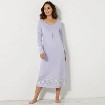 Dámská noční košile Noční košile s květinovým potiskem a dlouhými rukávy lila 54
