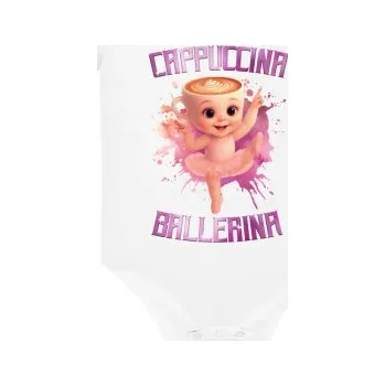 Žertovný předmět Tričkový.cz - Cappuccina Ballerina Baby - Italian Brainrot - balerína šálek - dětské body s potiskem