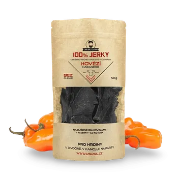 Sušené maso Jerky Usušil a syn / Usušil & syn, s.r.o., Francouzská 299/98, 101 00 Praha 10 100% JERKY HOVĚZÍ HABANERO 50 g