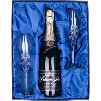 Sklenice ONTE CRYSTAL Bohemia Sekt Demi Sec se skleničkami 150ml, Mašle Šampus set - počet skleniček: 2 broušené skleničky