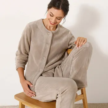 Dámský kabát Fleecové pyžamo s propínacím kabátkem hnědošedá 34/36