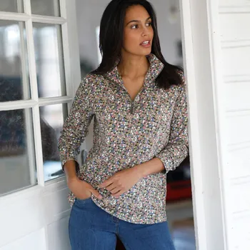 Dámské tričko Tričko se stojáčkem na zip a s potiskem khaki 34/36