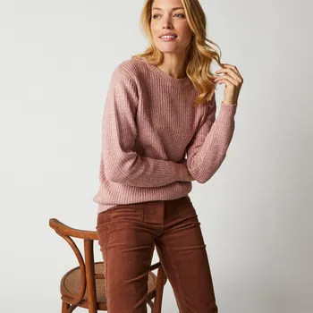 Dámská móda Pulovr s kulatým výstřihem a hladkým vzorem melír růžové dřevo 54