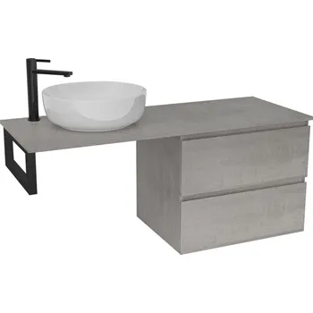 Koupelnový nábytek Cerano Navira Slim Deska pod umyvadlo 121x46,5x1,8 cm, skříňka Carole 59 cm, betonově šedá, konzole černá, CER-606096