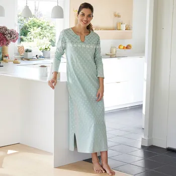 Dámské noční prádlo Dlouhá noční košile s dlouhými rukávy a potiskem zelená mořská 34/36