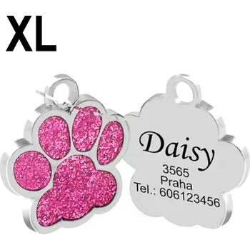 psí známka Psí známka - packa s glitry růžová XL