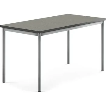 Jídelní stůl Stůl SONITUS, 1400x700x720 mm, stříbrné nohy, deska s linoleem, tmavě šedá