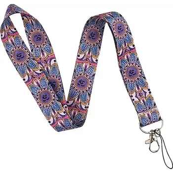 Unique Šňůrka na krk s karabinkou Fialové květiny