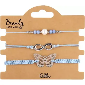 Náramek Albi Lehkost bytí - trojice modrých náramků s motýlem a nekonečnem