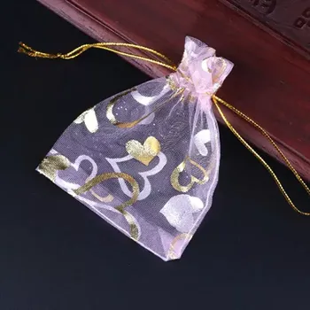 Dárková taška Dárkový sáček organza bílý se srdíčky 7x9 cm