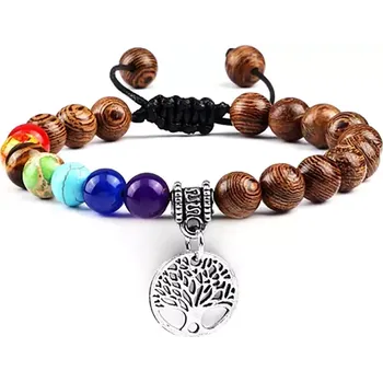 Náramek MiTe Náramek čakry a strom života stříbrný dřevo adjust