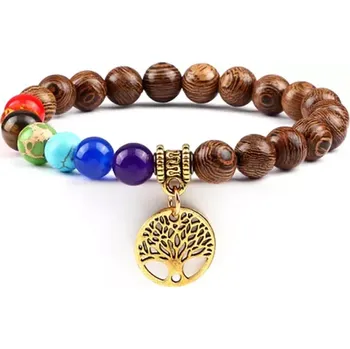 Náramek MiTe Náramek čakry a strom života zlatý dřevo