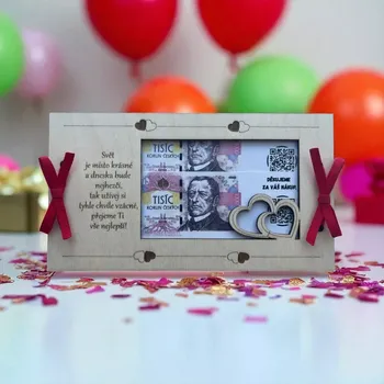 Obálka WT-darky Dřevěná obálka na peníze se srdíčky a textem 2 