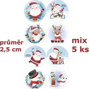 samolepka Samolepky kulaté vánoční 5 ks