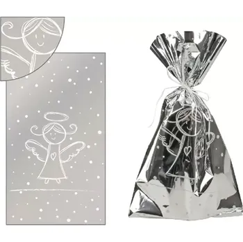 Dárková taška Anděl Sáček stříbrný s bílým andílkem 20x35cm