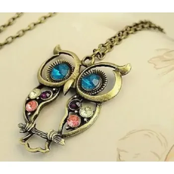 Náhrdelník Náhrdelník sova barevné krystaly retro vintage style