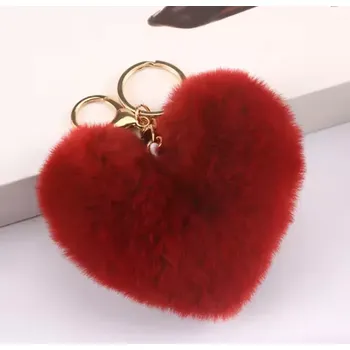 Přívěsek na klíče Srdce chlupaté tmavě červené