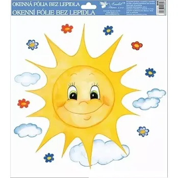 Okenní dekorace Okenní fólie ručně malované sluníčko s květinkami 30 x 33,5 cm