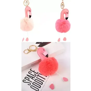 Přívěsek na klíče plameňák s bambulí 3 barvy