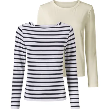 Dámské tričko esmara® Dámské triko s dlouhými rukávy, 2 kusy (bílá / navy modrá, M(40/42))